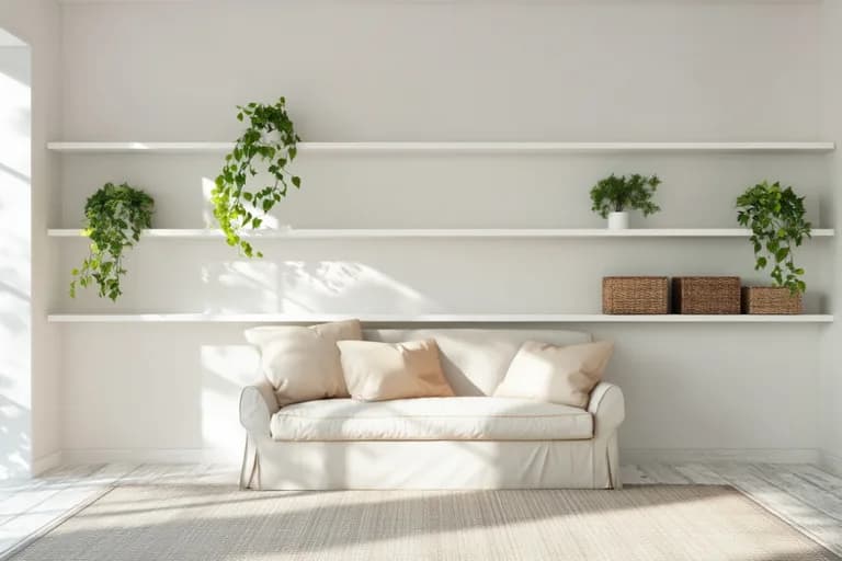 Hell und aufgeräumt: Ein perfekt organisiertes Wohnzimmer mit viel Tageslicht.